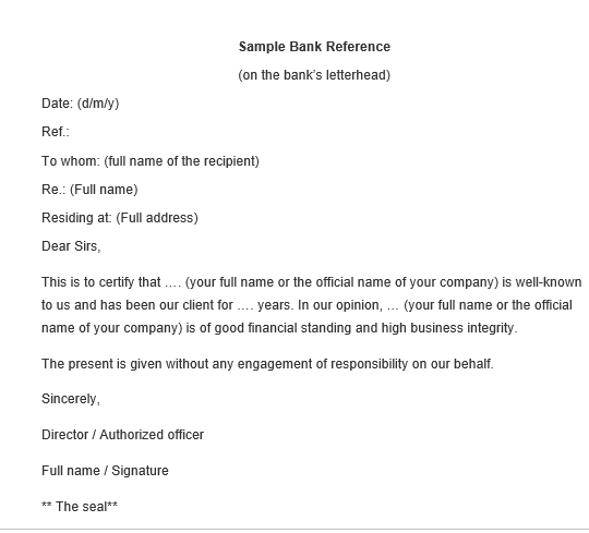 Sample Bank Reference